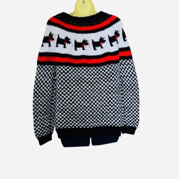 Vintage Dog Fair isle Icelandic Sweater-Chunky-hand-knit Red Winter-Fisherman .M - Picture 2 of 5